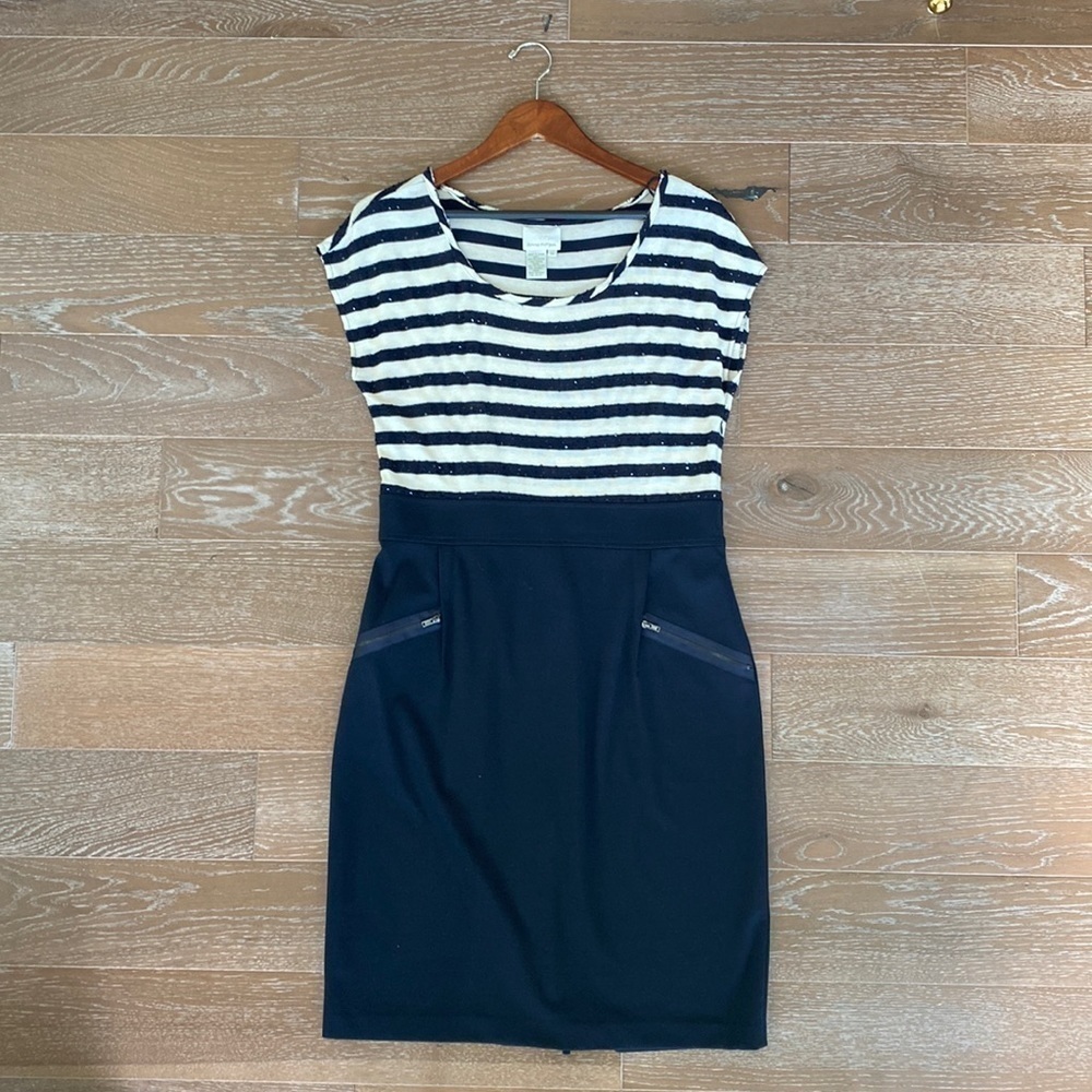 Donna Morgan Striped Dress | Blue & Cream | 14